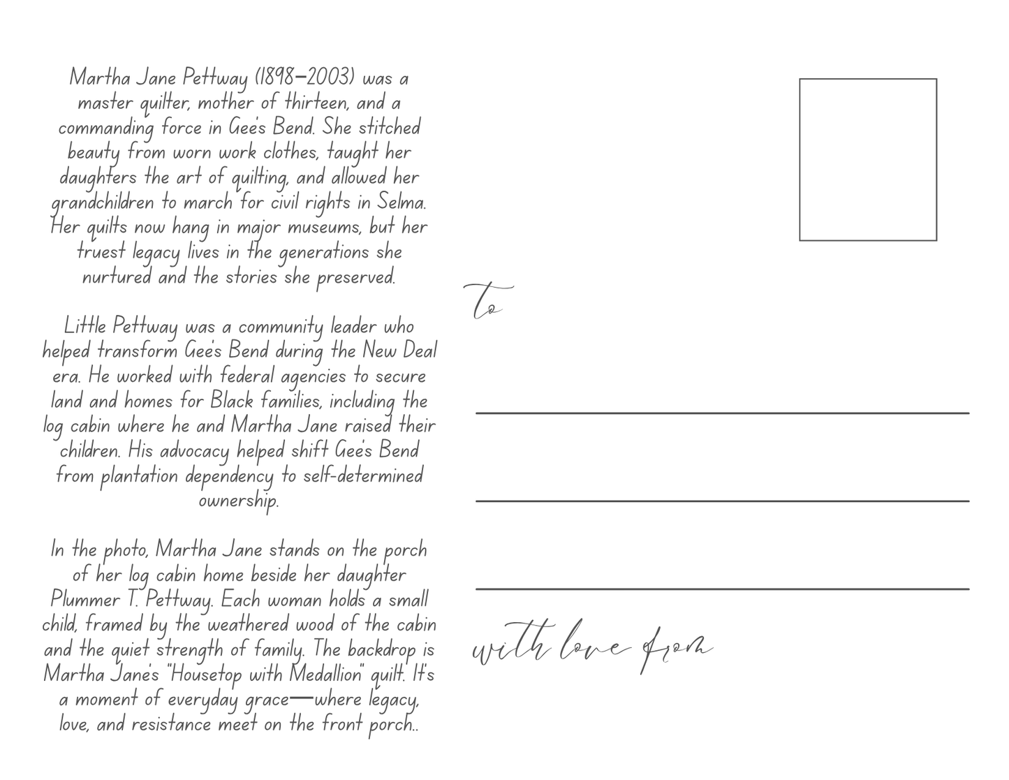 Legacy on the Porch” – Festival Keepsake Postcard Honoring Martha Jane Pettway