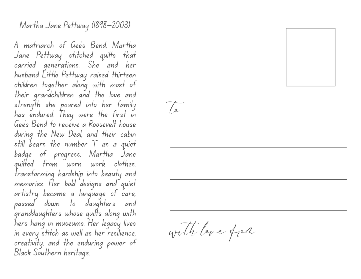 Martha Jane Pettway: Gee's Bend Matriarch & Quilt Legacy Postcard