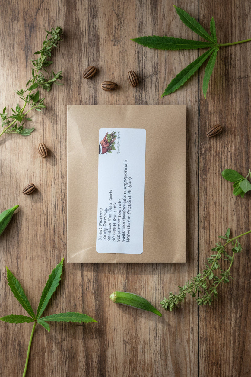 Rainbow Mix Okra Seeds — Colorful Heirloom Blend | Includes Planting Instructions